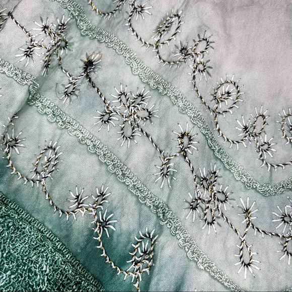 90’s Vintage L.S.I. Ombré Embroidered Tie Die Green Halter-neck Dress L - Picture 3 of 9